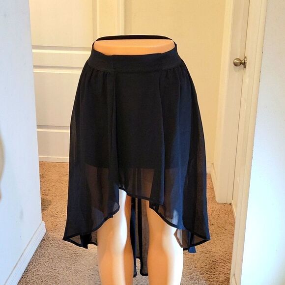 NO BOUNDARIES DOUBLE LAYER IRREGULAR HIGH LOW ELASTIC WAISTBAND CHIFFON SKIRT - Picture 3 of 16